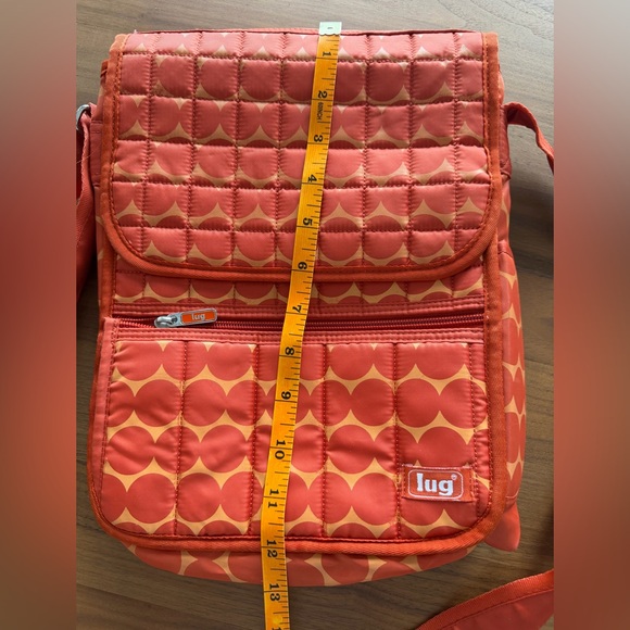 Lug Quilted Orange Crossbody Organizer Bag. Interior & exterior pockets. - Picture 4 of 10